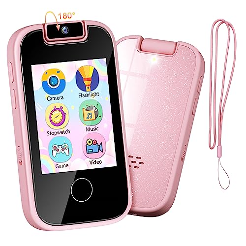 PTHTECHUS Kinderkamera Spielzeug Handy für Mädchen Jungen - Touchscreen MP3-Player mit Flip Kamera, Habit Tracker, Spiele, Alphabet, pädagogische Lernen Geburtstagsgeschenke für 3-12 (Rosa) von PTHTECHUS