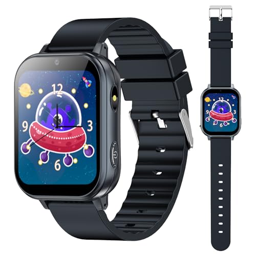 PTHTECHUS Smart Watch für Kinder, Kinderuhr mit Fotoapparat, MP3-Player, Lernen und Spielen, Kindergeschenk für 3-12 Jahre alte Jungen und Mädchen,Schwarz von PTHTECHUS