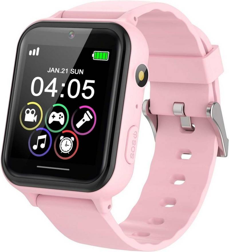 PTHTECHUS Smartwatch (1,44 Zoll, SIM Karte), Kinder, intelligente Uhr für Kinder 7 Spielen, Musik, MP3 Taschenlampe von PTHTECHUS