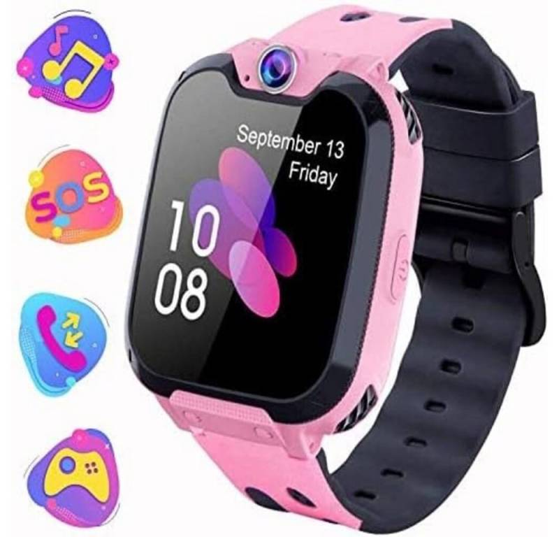 PTHTECHUS Smartwatch (1,54 Zoll, Android,iOS), Kinder,Telefon Uhr mit Musik-Player, Video, Wecker,16-Spiele,Aufkleber von PTHTECHUS