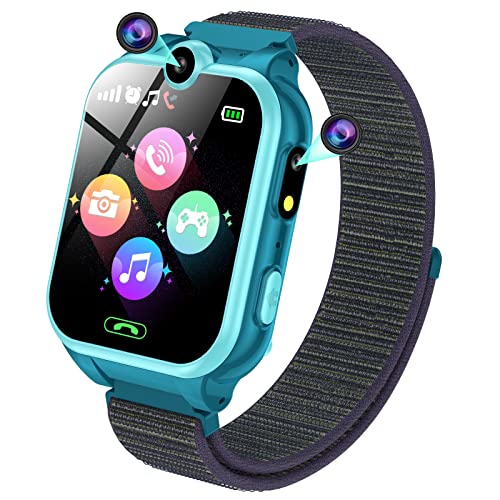 PTHTECHUS Smartwatch Kinder - 1.68'' Uhr Telefon für Mädchen Jungen mit Anruf, SOS, 18 Spiele, Musik, Kamera, Wecker, Taschenlampe, Kinderuhr Telefonieren Smart Watch Kids Geschenk, Blau von PTHTECHUS