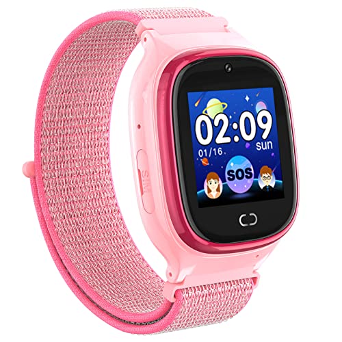 PTHTECHUS Smartwatch für Kinder, 1,37'' LED Touch Digitalkamera LBS-Positionierung Kinderuhr Support Spiel Anruf Wecker SOS Sprach Chat Smart Watch, Kindergeschenk 5-12 Jahre, Rosa von PTHTECHUS