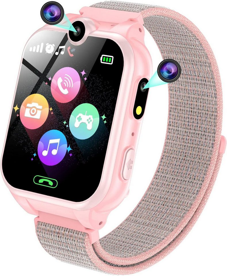 PTHTECHUS für Mädchen Jungen mit Telefonieren Smartwatch (1.68 Zoll), mit Anruf, SOS, 18 Spiele, Musik, Kamera, Wecker, Taschenlampe von PTHTECHUS
