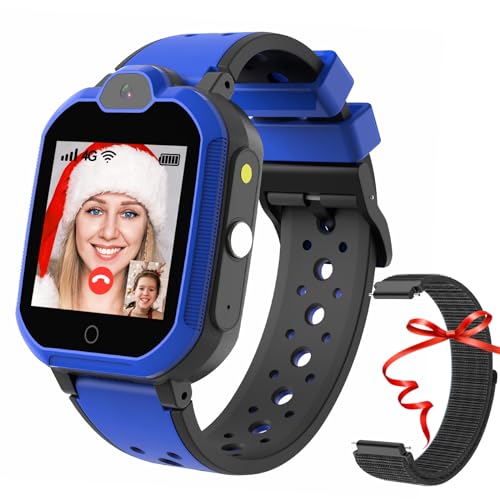 Smartwatch für Kinder, 4G, mit GPS, WLAN, Video-Chat, Schrittzähler, SOS-Alarm, Telefonuhr für Kinder von 4-12 Jahren (4G-blau) von PTHTECHUS