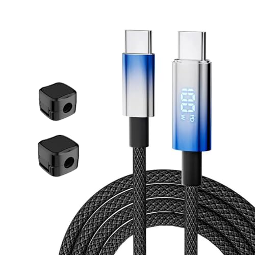 100W USB C Kabel USB C Kabel,5A Nylon Schnellladekabel Ladekabel PD QC5.0 with LED Display with 2 Kabelhalter Kabelclips Typ C Kabel für MacBook Pro iPad Air Mini Samsung Galaxy S23 S22 (2M) von PTPLIFE