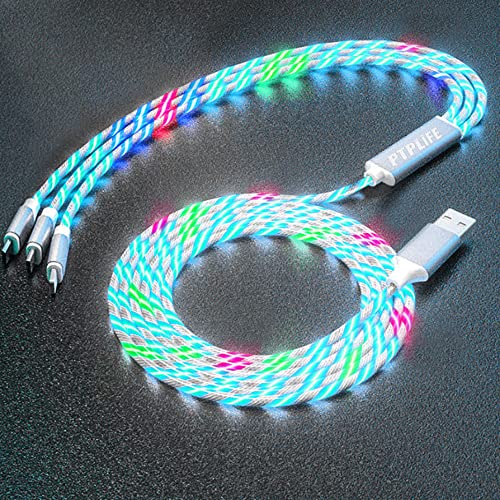 LED Multi USB Kabel,1.2M Fließende Ladekabel 3in1 USB Leuchtendes Ladekabel Autoladekabel USB Kabel für i-Product,Oneplus, Sony, LG, Kindle Micro USB Typ C (Bunt) von PTPLIFE