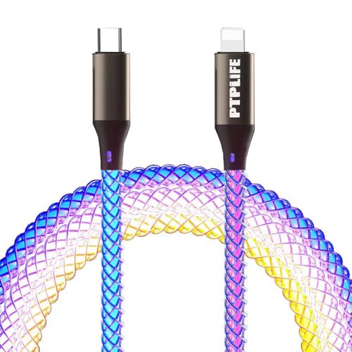 RGB USB C auf L ightning Kabel, LED Glühend Ladekabel 1M schnellladekabel Typ C to L ightning Ladekabel für iP14/14 Pro/13 Pro Max/13 Mini/12/12 Pro Max/12 Mini/11 Pro/X/SE iPod, iPad von PTPLIFE