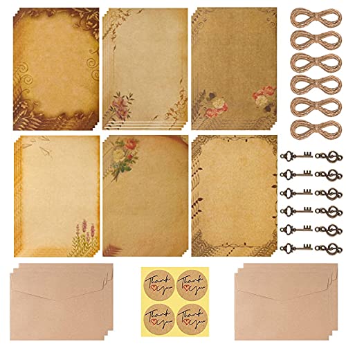 Briefumschläge Vintage,Briefpapier Mit Umschlag,6 Sets Briefpapier,Kraftpapier Vintage Briefpapier Schreibpapier für Briefpapier Liniert Hochzeits Einladung Grußkarten Crafting von PUERHUACI