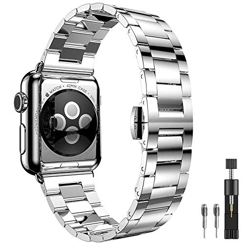 PUGO TOP Ersatz Armband für Apple Watch Armband alle Modelle, Edelstahl mit Metallschließe, Ultra-dünne Serie - Silber 38mm 40mm von PUGO TOP