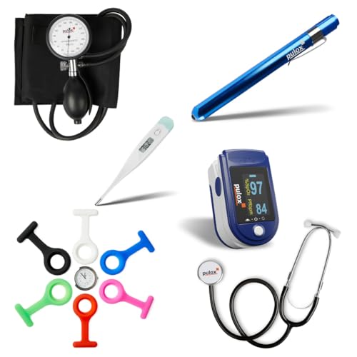 Pulox Nurse Bundle - Set mit Oximeter, Schwesternuhr, Blutdruckmessgerät, Stethoskop, LED-Penlight und Fieberthermometer Pulox Nurse Bundle - Set mit Oximeter, Schwesternuhr, Blutdruckmessgerät, Stethoskop, LED-Penlight und Fieberthermometer von PULOX