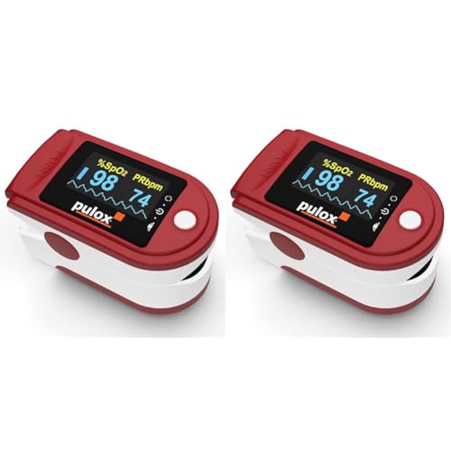 Pulsoximeter PULOX PO-200 Solo in Rot Fingerpulsoximeter für die Messung des Pulses und der Sauerstoffsättigung am Finger (Packung mit 2) von PULOX