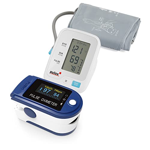 Pulsoximeter Pulox PO-200 Solo Dunkelblau Set mit Blutdruckmessgerät BMO-120 von PULOX
