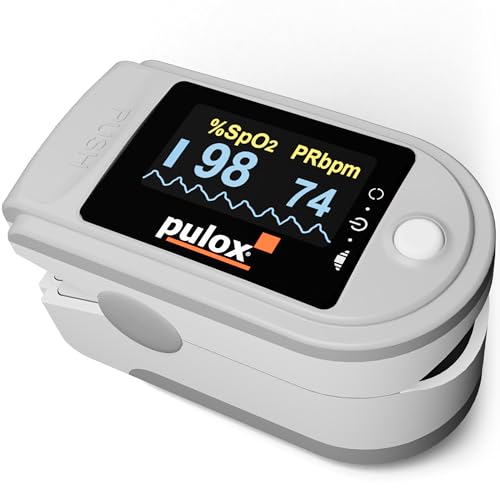 Pulsoximeter Pulox PO-200 Solo in Grau - Messung von Sauerstoffsättigung (SpO₂), Herzfrequenz (Puls) und Perfusions Index (PI) von PULOX