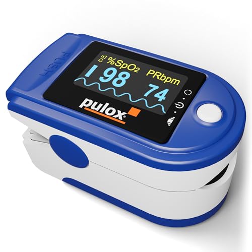 Pulsoximeter Pulox PO-200A Solo mit Alarm und Pulston in Blau für die Messung von Puls, Sauerstoffsättigung und PI am Finger von PULOX