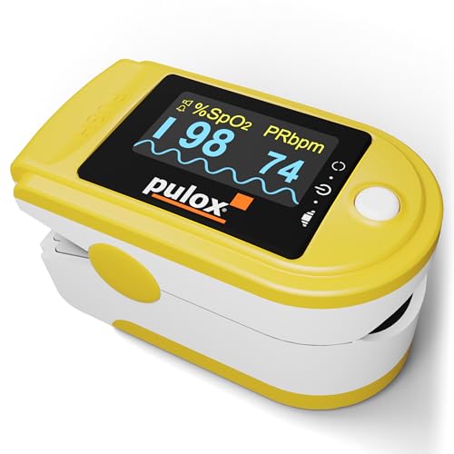 Pulsoximeter Pulox PO-200A Solo mit Alarm und Pulston in Gelb für die Messung von Puls, Sauerstoffsättigung und PI am Finger von PULOX