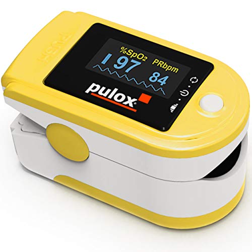 Pulsoximeter Pulox PO-200A Solo mit Alarm und Pulston in Gelb für die Messung von Puls, Sauerstoffsättigung und PI am Finger von PULOX