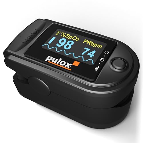 Pulsoximeter Pulox PO-200A Solo mit Alarm und Pulston in Schwarz für die Messung von Puls, Sauerstoffsättigung und PI am Finger von PULOX