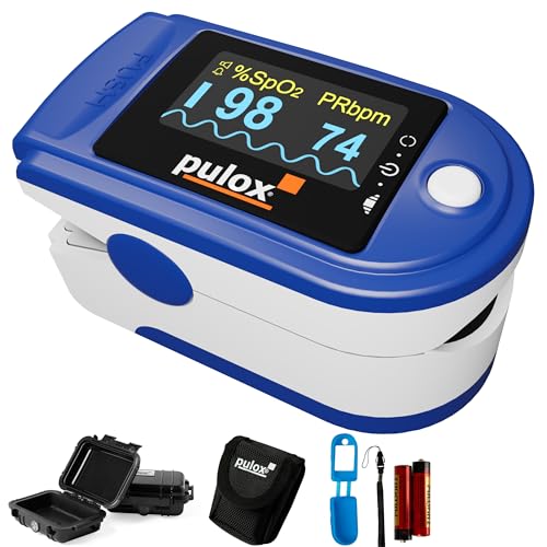 Pulsoximeter Pulox PO-200A mit Alarm, Pulston und Zubehör-Set zur Messung von SpO2, Puls und PI - Blau von PULOX