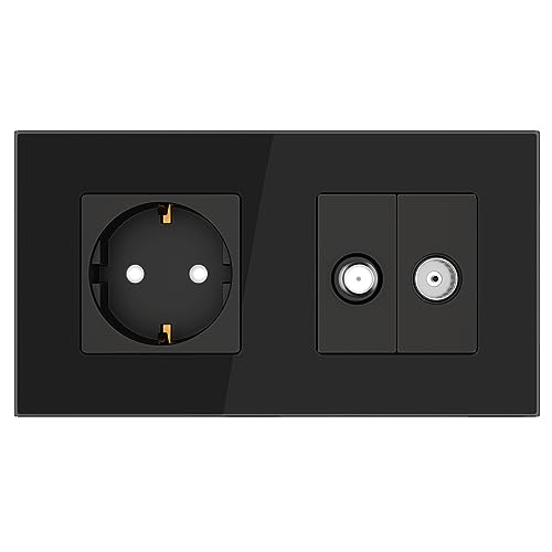 PULSAR Sat Dose Unterputz mit Kabel Dose und Schuko Steckdose 2-Fach Rahmen Glas Schwarz, Kabel/SAT Anschlussdose Antennendose, TV SAT/Kabel Steckdose, Steckdose PULSAR Sat Dose Unterputz mit Kabel Dose und Schuko Steckdose 2-Fach Rahmen Glas Schwarz, Kabel/SAT Anschlussdose Antennendose, TV SAT/Kabel Steckdose, Steckdose von PULSAR