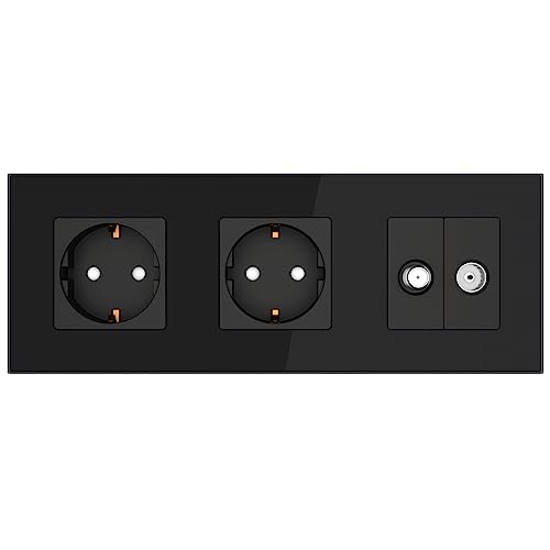 PULSAR Sat Dose Unterputz mit Kabel Dose und Schuko Steckdose 3-Fach Rahmen Glas Schwarz Kabel/SAT Anschlussdose Antennendose, TV SAT/Kabel Steckdose PULSAR Sat Dose Unterputz mit Kabel Dose und Schuko Steckdose 3-Fach Rahmen Glas Schwarz Kabel/SAT Anschlussdose Antennendose, TV SAT/Kabel Steckdose von PULSAR
