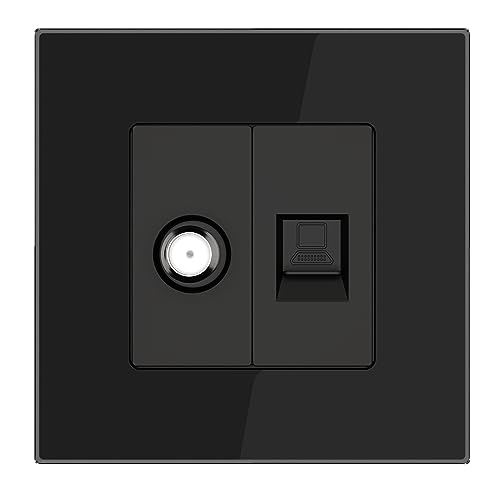 PULSAR Sat Dose Unterputz und CAT5E Netzwerkdose 1 Fach Schwarz mit Glas Rahmen, Antennendose SAT und RJ45 8P8C Ethernet Buchse, SAT/Netzwerk Dose Kombination PULSAR Sat Dose Unterputz und CAT5E Netzwerkdose 1 Fach Schwarz mit Glas Rahmen, Antennendose SAT und RJ45 8P8C Ethernet Buchse, SAT/Netzwerk Dose Kombination von PULSAR