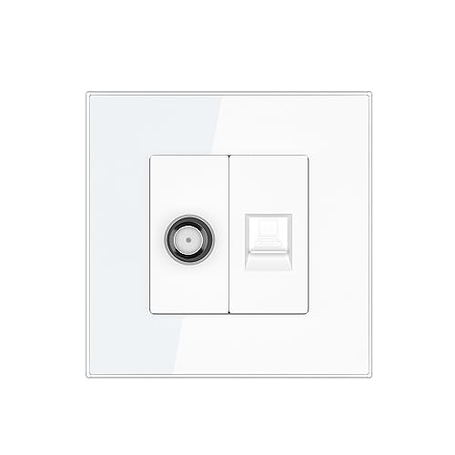 PULSAR Sat Dose Unterputz und CAT5E Netzwerkdose 1 Fach Weiß mit Glas Rahmen, Antennendose SAT und RJ45 8P8C Ethernet Buchse, SAT/Netzwerk Dose Kombination PULSAR Sat Dose Unterputz und CAT5E Netzwerkdose 1 Fach Weiß mit Glas Rahmen, Antennendose SAT und RJ45 8P8C Ethernet Buchse, SAT/Netzwerk Dose Kombination von PULSAR