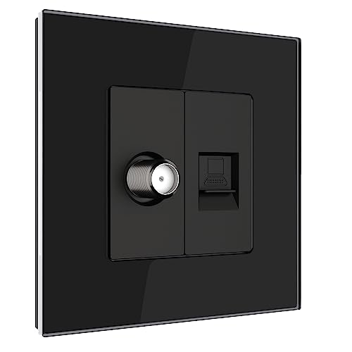 PULSAR Sat Dose und Netzwerkdose 1 Fach Schwarz mit Glas Rahmen, Antennendose und RJ45 8P8C Ethernet Buchse SAT Anschlussdose/Netzwerk Dose Multimediadose PULSAR Sat Dose und Netzwerkdose 1 Fach Schwarz mit Glas Rahmen, Antennendose und RJ45 8P8C Ethernet Buchse SAT Anschlussdose/Netzwerk Dose Multimediadose von PULSAR