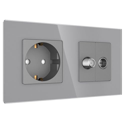 PULSAR Sat Kabel Dose Unterputz/Steckdose 2 Fach Glas, Steckdose Grau SAT Dose mit Kabel Anschlussdose TV SAT/Kabel/Steckdose PULSAR Sat Kabel Dose Unterputz/Steckdose 2 Fach Glas, Steckdose Grau SAT Dose mit Kabel Anschlussdose TV SAT/Kabel/Steckdose von PULSAR