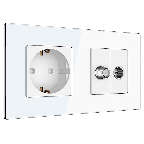 PULSAR Sat Kabel Dose Unterputz/Steckdose 2 Fach Glas, Steckdose Weiß SAT Dose mit Kabel Anschlussdose TV SAT/Kabel/Steckdose PULSAR Sat Kabel Dose Unterputz/Steckdose 2 Fach Glas, Steckdose Weiß SAT Dose mit Kabel Anschlussdose TV SAT/Kabel/Steckdose von PULSAR