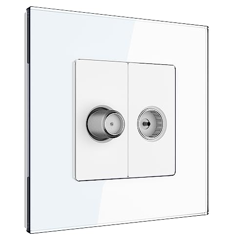 PULSAR Sat Kabel TV Steckdose mit 1-Fach Rahmen aus Glas Weiß Kabel/SAT Anschlussdose Antennendose TV Dose TV SAT Kabel Kombination PULSAR Sat Kabel TV Steckdose mit 1-Fach Rahmen aus Glas Weiß Kabel/SAT Anschlussdose Antennendose TV Dose TV SAT Kabel Kombination von PULSAR