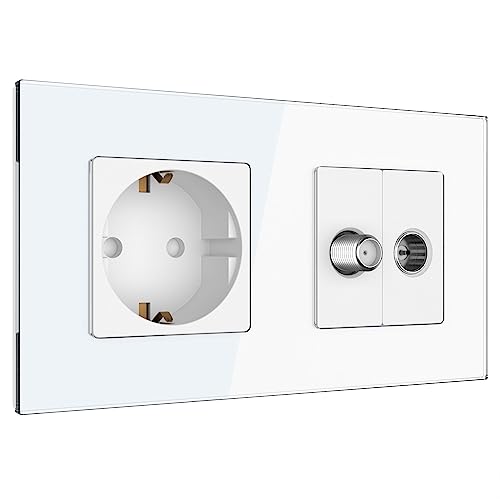 PULSAR Sat Kabel Dose Unterputz mit 2-Fach Rahmen aus Glas Weiß Kabel/SAT Anschlussdose Antennendose TV Dose Unterputz TV SAT Kabel Kombination PULSAR Sat Kabel Dose Unterputz mit 2-Fach Rahmen aus Glas Weiß Kabel/SAT Anschlussdose Antennendose TV Dose Unterputz TV SAT Kabel Kombination von PULSAR