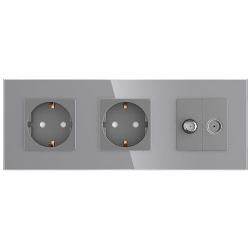 PULSAR Sat Kabel Dose Unterputz mit 2 Steckdosen 3-Fach Glas Grau, Steckdose x2 mit Kabel Anschlussdose und SAT UP Dose/Antennendose, TV SAT/Kabel/Steckdose x2 Kombination PULSAR Sat Kabel Dose Unterputz mit 2 Steckdosen 3-Fach Glas Grau, Steckdose x2 mit Kabel Anschlussdose und SAT UP Dose/Antennendose, TV SAT/Kabel/Steckdose x2 Kombination von PULSAR