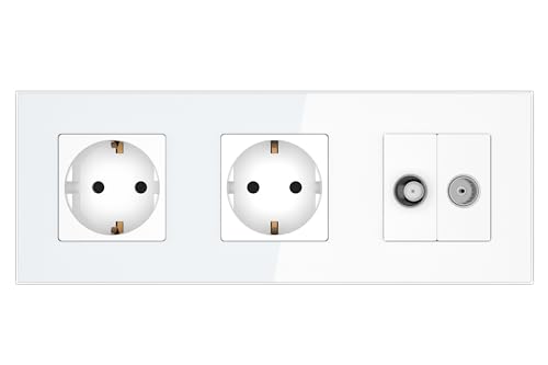 PULSAR Sat Kabel Dose Unterputz mit 2 Steckdosen 3-Fach Weiß Glas, Steckdose x2 mit SAT UP Dose/Antennendose und Kabel Anschlussdose von PULSAR