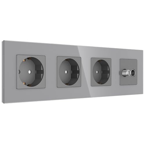 PULSAR Sat Kabel Dose Unterputz mit 3 Steckdosen 4-Fach Glas Grau, Steckdose x3 mit Kabel Anschlussdose und SAT UP Dose/Antennendose, TV SAT/Kabel/Steckdose x3 Kombination PULSAR Sat Kabel Dose Unterputz mit 3 Steckdosen 4-Fach Glas Grau, Steckdose x3 mit Kabel Anschlussdose und SAT UP Dose/Antennendose, TV SAT/Kabel/Steckdose x3 Kombination von PULSAR
