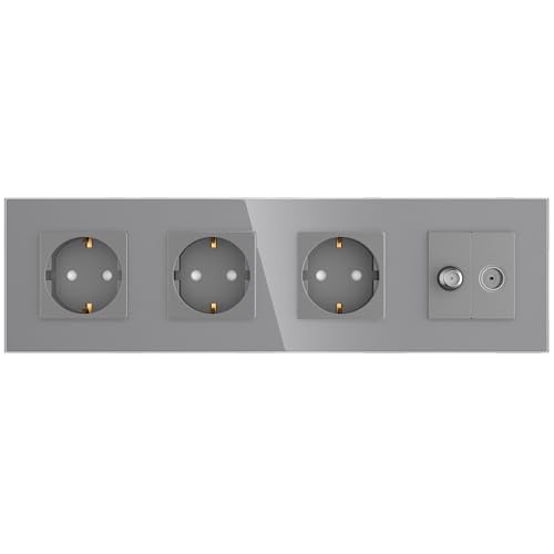 PULSAR Sat Kabel Dose Unterputz mit 3 Steckdosen 4-Fach Glas Grau, Steckdose x3 mit Kabel Anschlussdose und SAT UP Dose/Antennendose, TV SAT/Kabel/Steckdose x3 Kombination PULSAR Sat Kabel Dose Unterputz mit 3 Steckdosen 4-Fach Glas Grau, Steckdose x3 mit Kabel Anschlussdose und SAT UP Dose/Antennendose, TV SAT/Kabel/Steckdose x3 Kombination von PULSAR