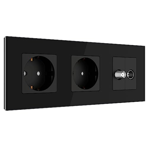PULSAR Steckdosen mit Antennendosen TV Sat Kabel mit 3-Fach Rahmen aus Glas Schwarz Satellitenkabel Dose Steckdose/TV SAT Kabel Kombination PULSAR Steckdosen mit Antennendosen TV Sat Kabel mit 3-Fach Rahmen aus Glas Schwarz Satellitenkabel Dose Steckdose/TV SAT Kabel Kombination von PULSAR