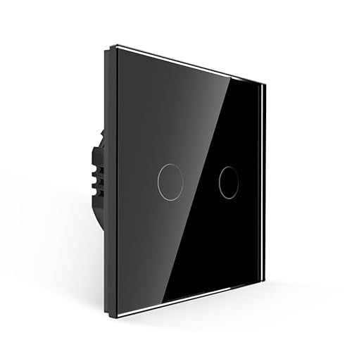 PULSAR Touch Lichtschalter Doppelt 1 Fach Schwarz Serienschalter Unterputz Gehärtete Kristallplatte mit Status-LED Doppelschalter 86 x 86 mm Touch Schalter 110V - 240V / Nicht Smart Schalter von PULSAR