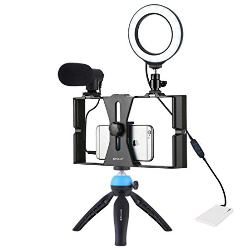 PULUZ 4 in 1 Vlogging Live Broadcast Smartphone Video Rig + 11,9 cm Ring LED Selfie Light Kits mit Mikrofon + Stativ Halterung + Kaltschuh Stativ Kopf für Smartphone von PULUZ