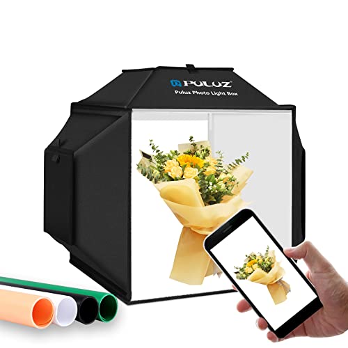 PULUZ 40 cm Schießzeltbox, tragbare 16 x 16 Zoll Softbox Foto Lightbox Backdrop Kit Fotografie Studio Light Box mit 4-farbigem Hintergrund LED Panel Kit von PULUZ