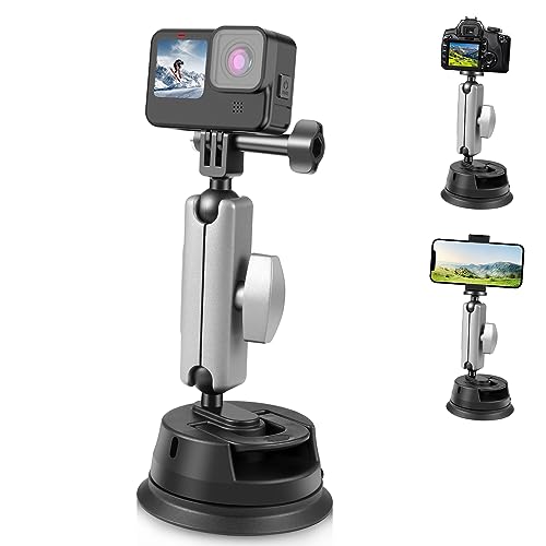 PULUZ Auto-Saugnapfhalterung, 360° drehbar, Windschutzscheiben- und Fenster-Kamera-Halterung für GoPro Hero 11, 10, 9, 8, 7, Insta360, X3, DJI Action-Kamera-Zubehör mit Handyhalterung mit von PULUZ