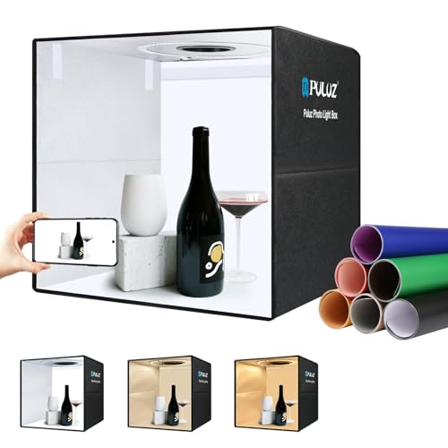 PULUZ Foto-Studio-Lichtbox 50×50CM (19,7×19,7 Zoll) Tragbare Faltbare Fotografie-Zelt-Kit mit 160 LED-Lichtperlen + 12 Farbhintergründen + Netzteil für Fotografie von PULUZ