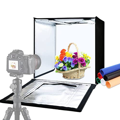 PULUZ Lichzelt Fotostudio 40X40X40cm Foto Light Box, Tragbares Lightbox Kulissen Kit Studio Faltbare Softbox mit 6 Farben Hintergrund 2pcs LED Lights Fotobox Kit für Fachmann Fotografie von PULUZ