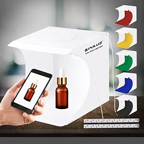 PULUZ Light Box Fotografie, 20cm Portable Foldable Mini Fotostudio Box Fotografie 9,1zoll mit 2x20 LED Lichter 6 Farben Backdrops für Produktfotografie von PULUZ