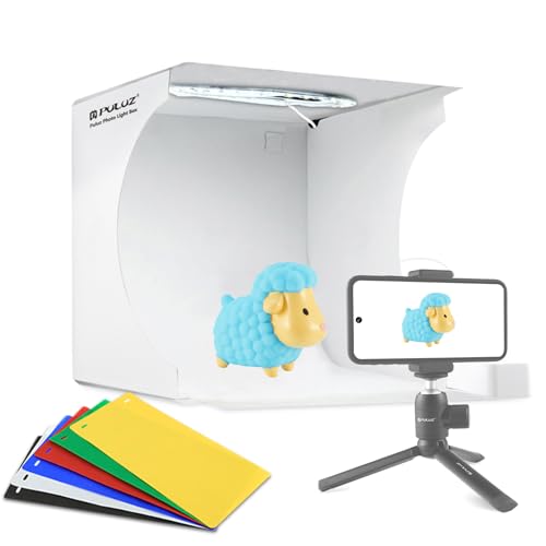 PULUZ Mini Fotostudio Lichtzelte einstellbar Light Box Fotobox Kit Tragbarer klappbarer weißer Kleiner Foto-Lichtkasten mit 6 Farbhintergründen für die Anzeige Kleiner Gegenstände von PULUZ