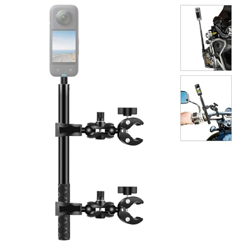 PULUZ Motorrad-Lenker, Doppelkopf-Krabben-Klemme, feste Halterung für Insta360, X4, X3, X2, X One RS, Action-Kamera, 150 cm, Selfie-Stick und Stange, feste Klemmhalterung für GoPro und mehr von PULUZ