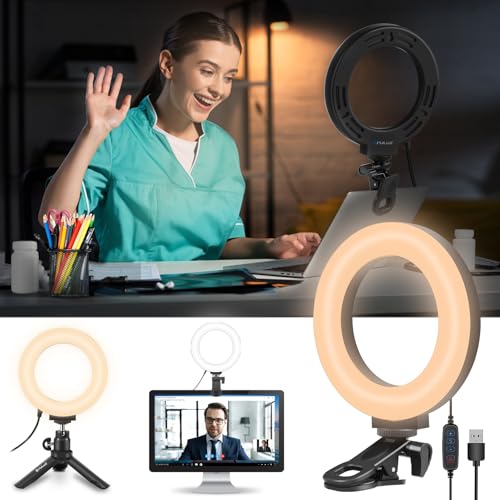 PULUZ Ringlicht Laptop mit 72LED, 6 Zoll Videokonferenz Licht mit Clip & Stativ 3 Lichtfarben+Helligkeit 10-stufiges Videolicht für Tiktok Zoom YouTube Live Stream Zoom Meeting von PULUZ