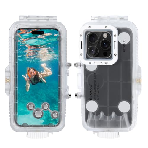 PULUZ Wasserdichte Schutzhülle für iPhone 16 Pro, 40 m, professionelles Unterwasser-Tauchgehäuse für 16 Pro Fotografie und Video, transparent von PULUZ