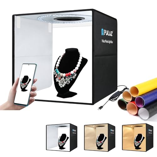 16in/40cm Fotobox Studio Box Lichtzelte PULUZ Type-c Schnellladung Tragbare Faltbare Shooting Zelt Box FotostudioStudio Lichtbox Mit Dimmbarem Ring LED Licht, 6 Farben Hintergründe, Schwarz von PULUZ