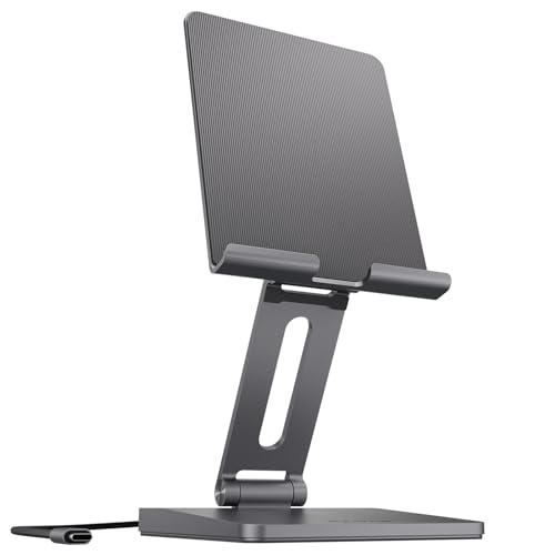 PULWTOP 6-in-1-iPad-Dockingstation mit faltbarem Tablet-Ständer, tragbarem C-Ständer-HUB, HDMI@4K60Hz, USB A/C 3.2 Gen1, 100 W PD, TF/SD-Karte, für Pad/Pro/Surface/Huawei und weitere USB-C-Tablets von PULWTOP