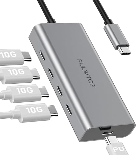 PULWTOP USB C Hub (unterstützt keinen Monitor), 5 In 1 USB C Adapter Mit 100W PD Charging, 4*USB C 10Gbps,USB HUB Aktiv Für MacBook Air/iPad Pro/iPhone 15/Dell/ChromeBook, etc. von PULWTOP